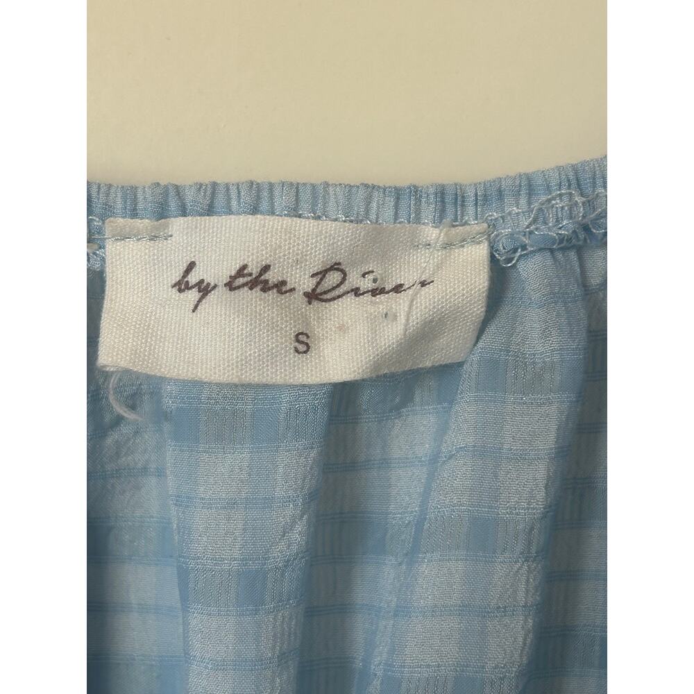 By The River Blue Plaid Smocked Boho Cottage Core Tiered Ruffle Dress Size S - Picture 9 of 9